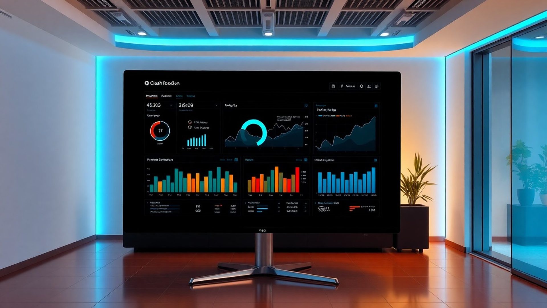 Panel de trading algorítmico de Nuevo Boutique en modo oscuro con acentos azules